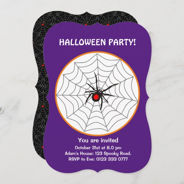 Halloween Black Widow Spider Convite em Roxo (Frente/Verso)