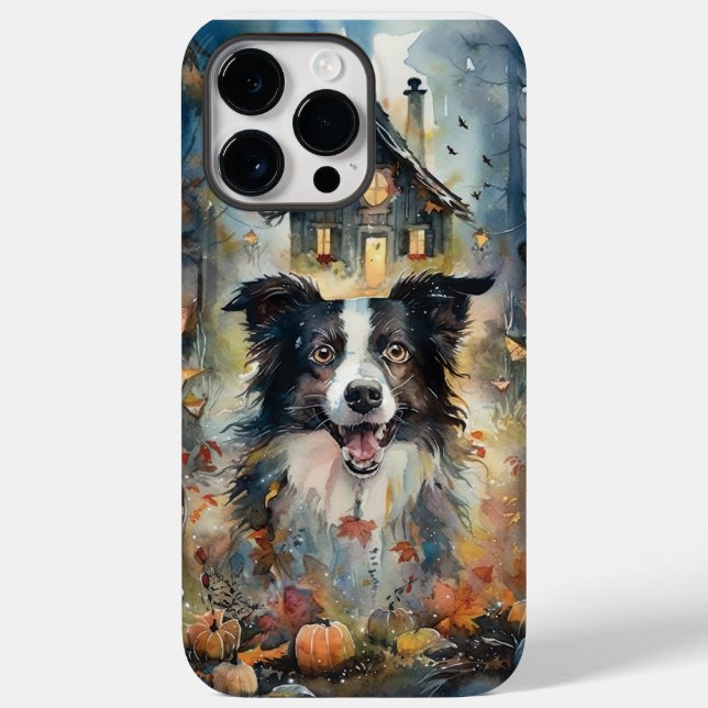 Halloween Border Collie Com Pumpkins Assustado (Verso)