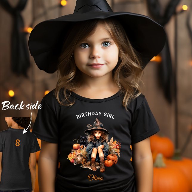Halloween Bruxa Aniversário Menina Nome T-Shirt Ne (Halloween Witch Birthday Girl Name Black T-Shirt)