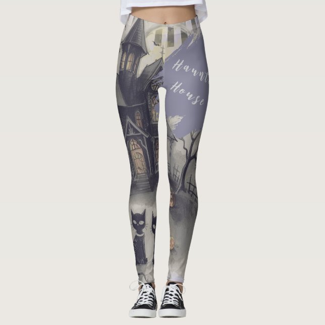 Halloween, Casa Assombrada, Leggings de Gato Preto (Frente)