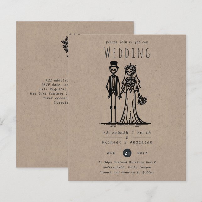 Halloween Casando Cartoon Noiva, Noiva, Desenhada (Frente/Verso)