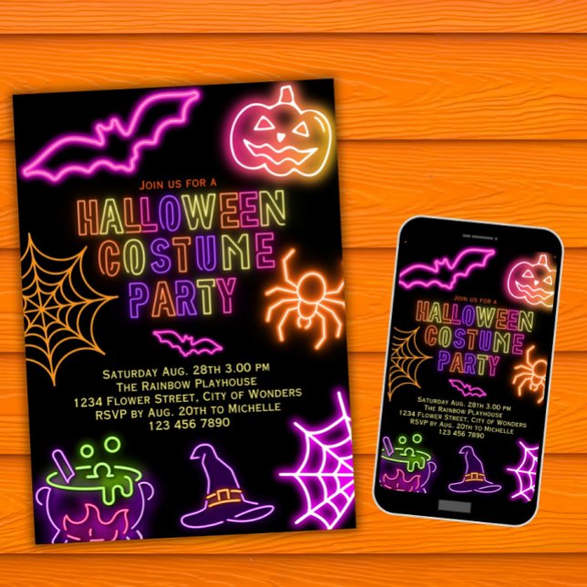 Halloween Convite de festas Kids Neon Spook (Criador carregado)