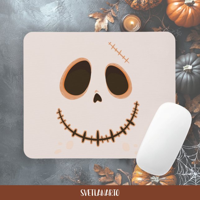 Halloween Cute Stitched Skull Mousepad (Frontal view)