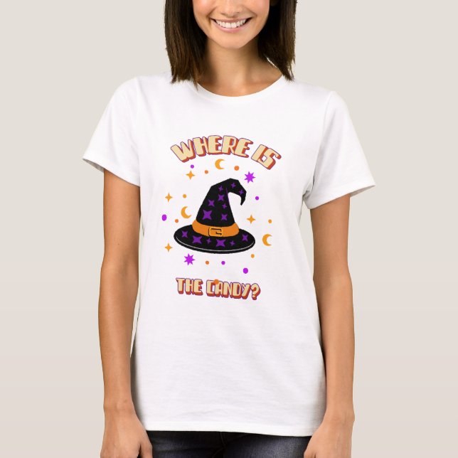 Halloween Cute T-Shirt Witch Hat Onde Está O Docin (Frente)