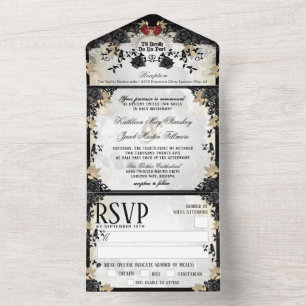 Halloween Elegante Black Rosa Skeletons MENU RSVP