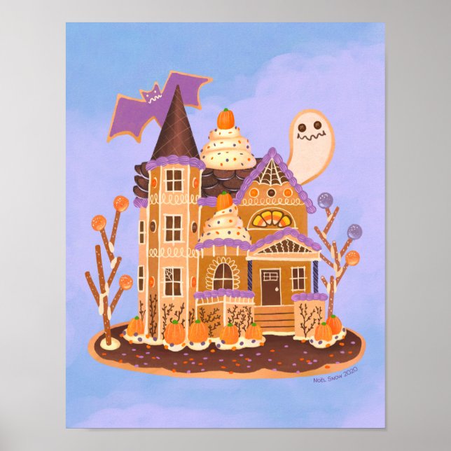 Halloween Gingerbird Haunted House Art Impressão (Frente)