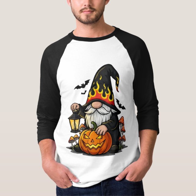 Halloween Gnome 3/4 Sleeve Raglan T-Shirt (Frente)