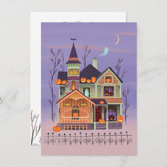 Halloween Jack-o'-lanterna House Convite de festas (Frente/Verso)