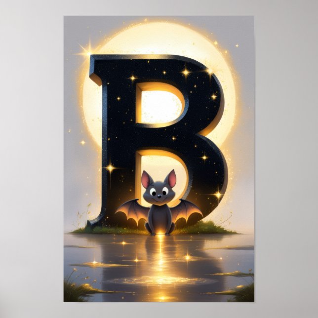 Halloween Letter B Bat Classroom Wall Art Poster (Frente)
