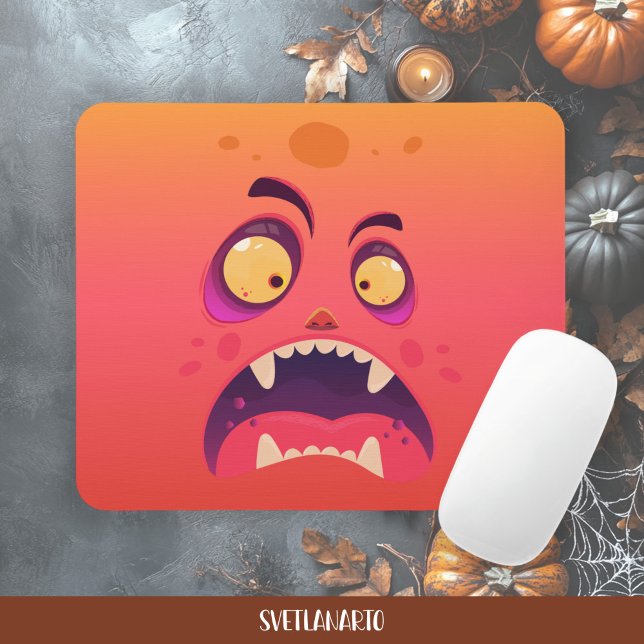 Halloween Orange Shocked Monster Mousepad (Frontal view)