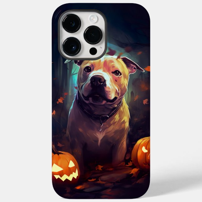 Halloween Pitbull Com Pumpkins Assustado (Verso)