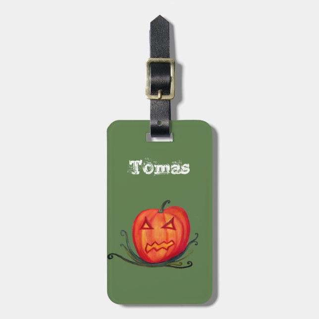 Halloween ,Pumpkin Custom Name Tags (Frente Vertical)