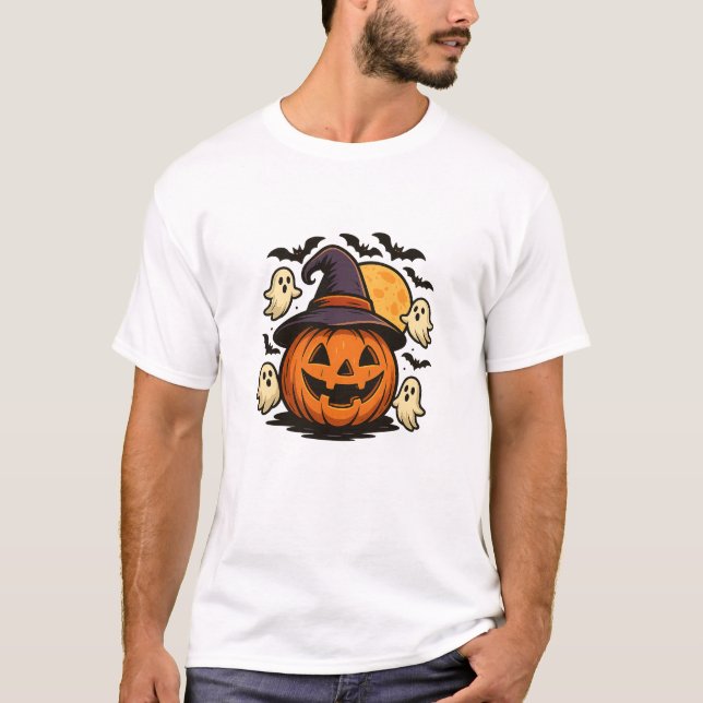 Halloween Pumpkin Witch Hat T-Shirt 🎃 (Frente)