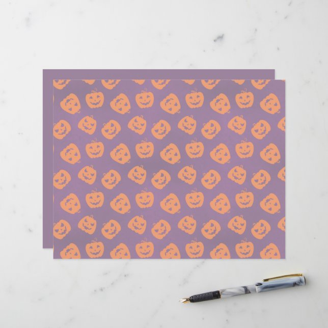 Halloween Pumpkins sobre o padrão de fundo roxo (Frente/Verso In Situ)