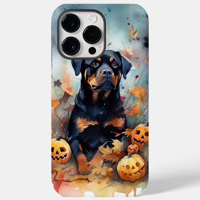 Halloween Rottweiler Com Pumpkins Assustado (Verso)