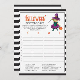 Halloween Scattergories Game Cards com bruxa