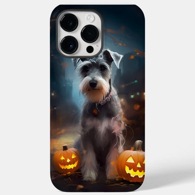 Halloween Schnauzer Com Pumpkins Assustado (Verso)