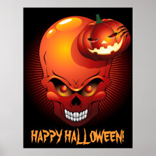 Halloween Skull e Pumpkin Poster