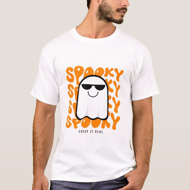 Halloween Spooky Ghost Unisex 100% T-shirt de algo (Frente)