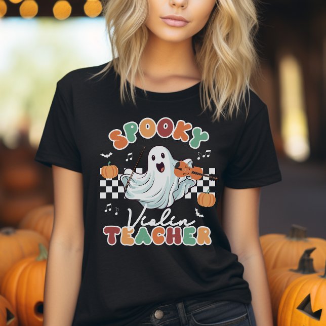 Halloween Spooky Violin Teacher Music T-Shirt (Criador carregado)