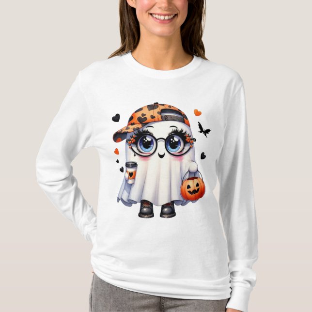 Halloween T-Shirt ,Cute Ghost Tee , Pumpkin Shirt  (Frente)