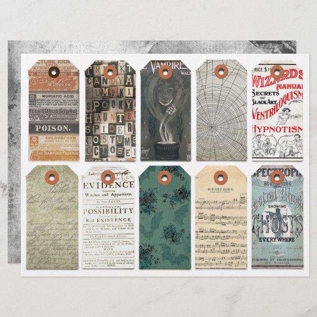 Halloween Tags Clipart Sheet Dark Academia (Frente/Verso)