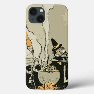 Halloween Vintage, Bruxa com Caldeirão e Gatos