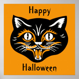 Halloween Vintage Gato Face Poster