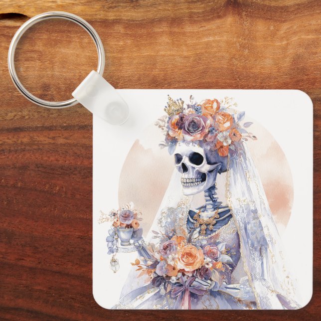 Halloween Watercolor Skeleton Chaveiro (Frente)