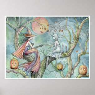 Halloween Witch e Ghost Poster por Molly Harrison
