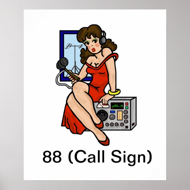 Ham Radio Brunette Pin-up Girl Poster Personalizar (Frente)