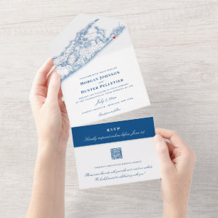 Hamptons Montauk Map Elegante Código QR Casamento