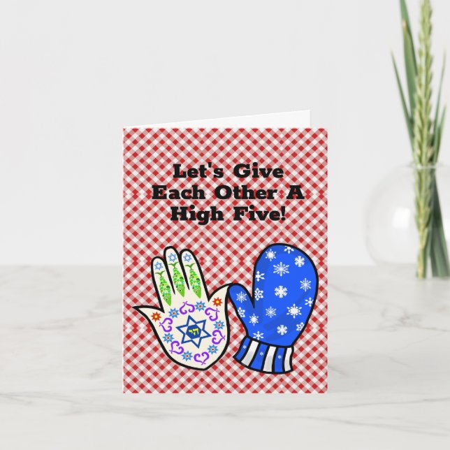 Hamsa e Mitten Funny Chrismukkah recebem cartão (Frente)