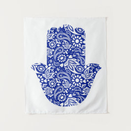 Hamsa Hand Bohemian Blue White Tapeçaria