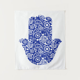 Hamsa Hand Bohemian Blue White Tapeçaria