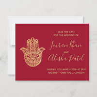 Hamsa Henna Dourado Vermelho Desi Convite de Casam