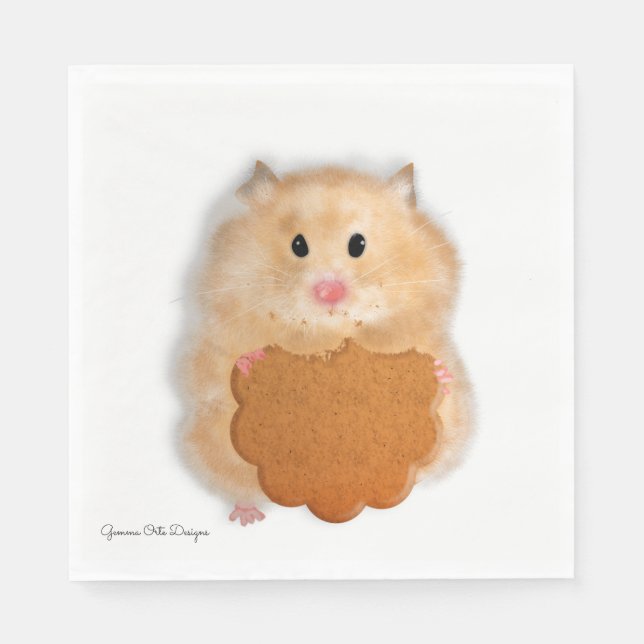Hamster fofo com guardanapo de papel biscoito. (Frente)