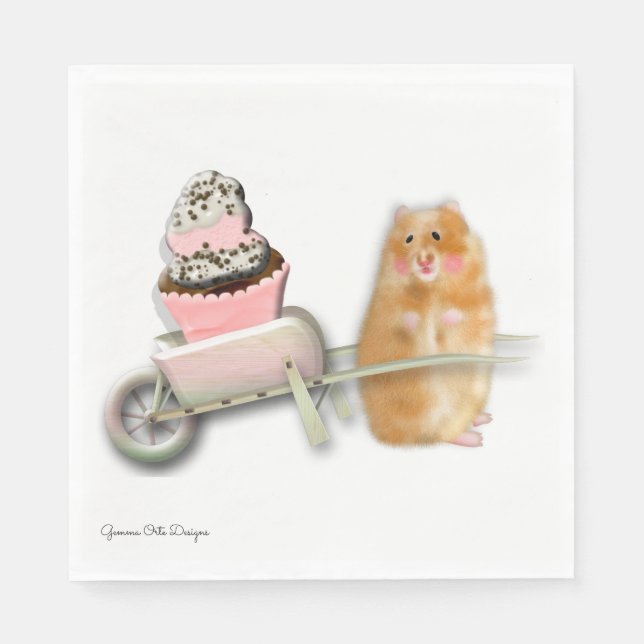 Hamster fofo com guardanapo de papel de muffin. (Frente)