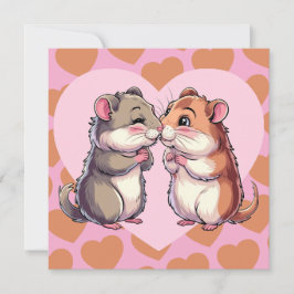 Hamsters Beijando Cartão de Amor de Corações Dias 