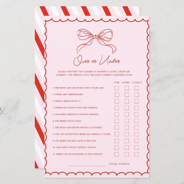 Hand Drawn Bow Red & Pink Over or Under Xmas Game (Frente/Verso)