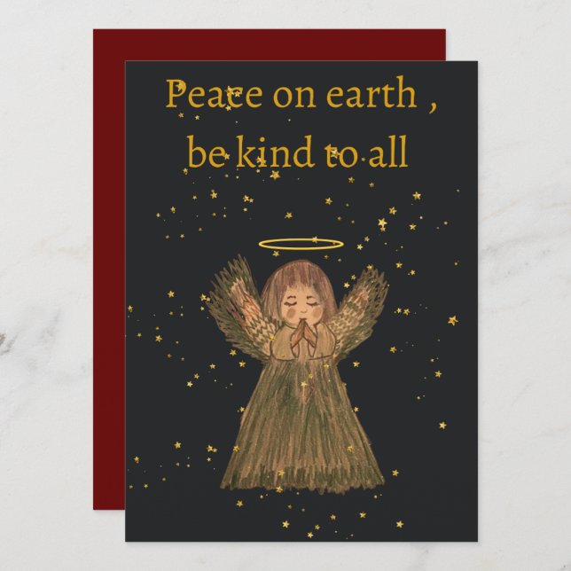 Hand drawn Christmas card , Angel , cute,  (Frente/Verso)