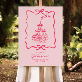 Hand Drawn Pink Champagne Birthday Party Welcome