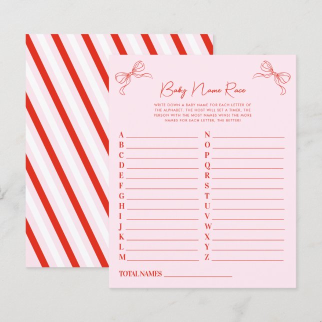 Hand Drawn Pink Red Christmas Baby Name Race Game (Frente/Verso)