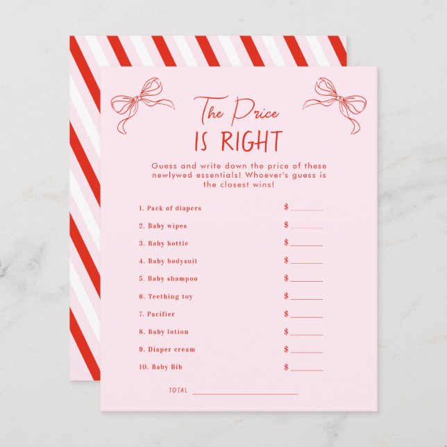 Hand Drawn Pink & Red The Price is Right Game (Frente/Verso)