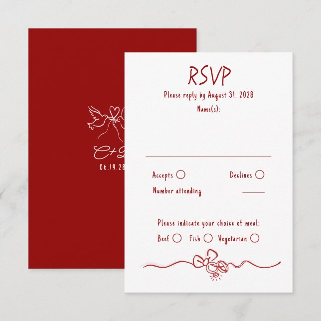 Hand Drawn Quirky Funky Wedding RSVP Card (Frente/Verso)