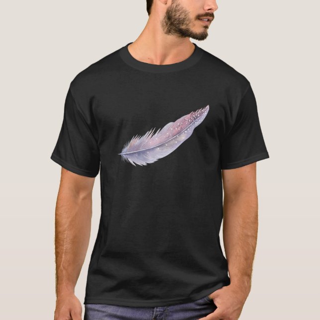 Hand-Painted Feather T-Shirt Design Bird Feather T (Frente)