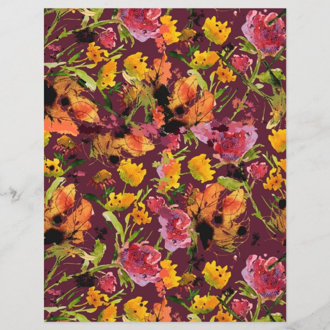Hand-Painted Ink Florals Paper Sheet (Frente)