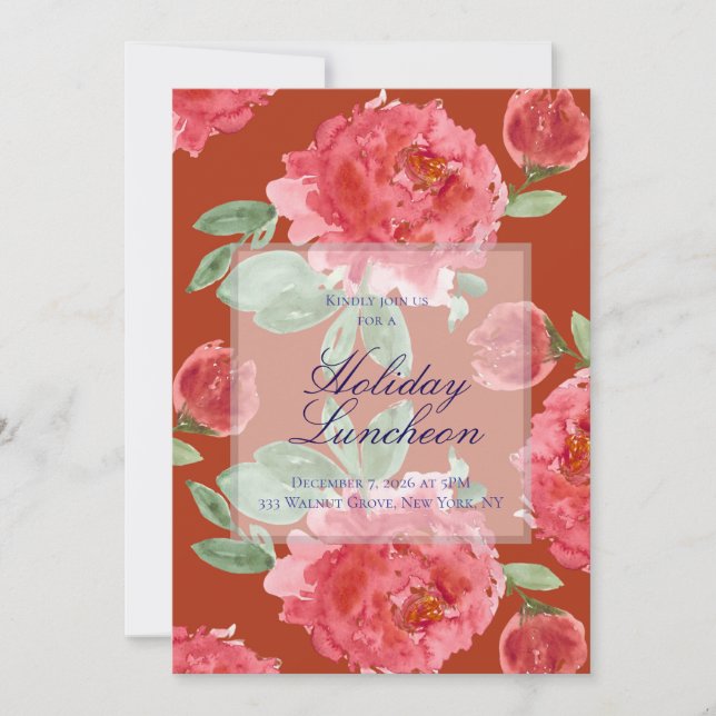 Handpainted Red Roses Holiday Luncheon (Frente)