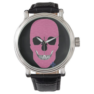 HANDSKULL Rebel, relógio rosa, couro B2
