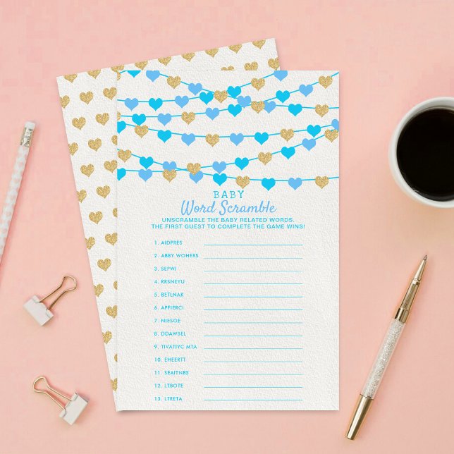 Hanging Love Hearts Baby Shower Word Scramble Game (Criador carregado)